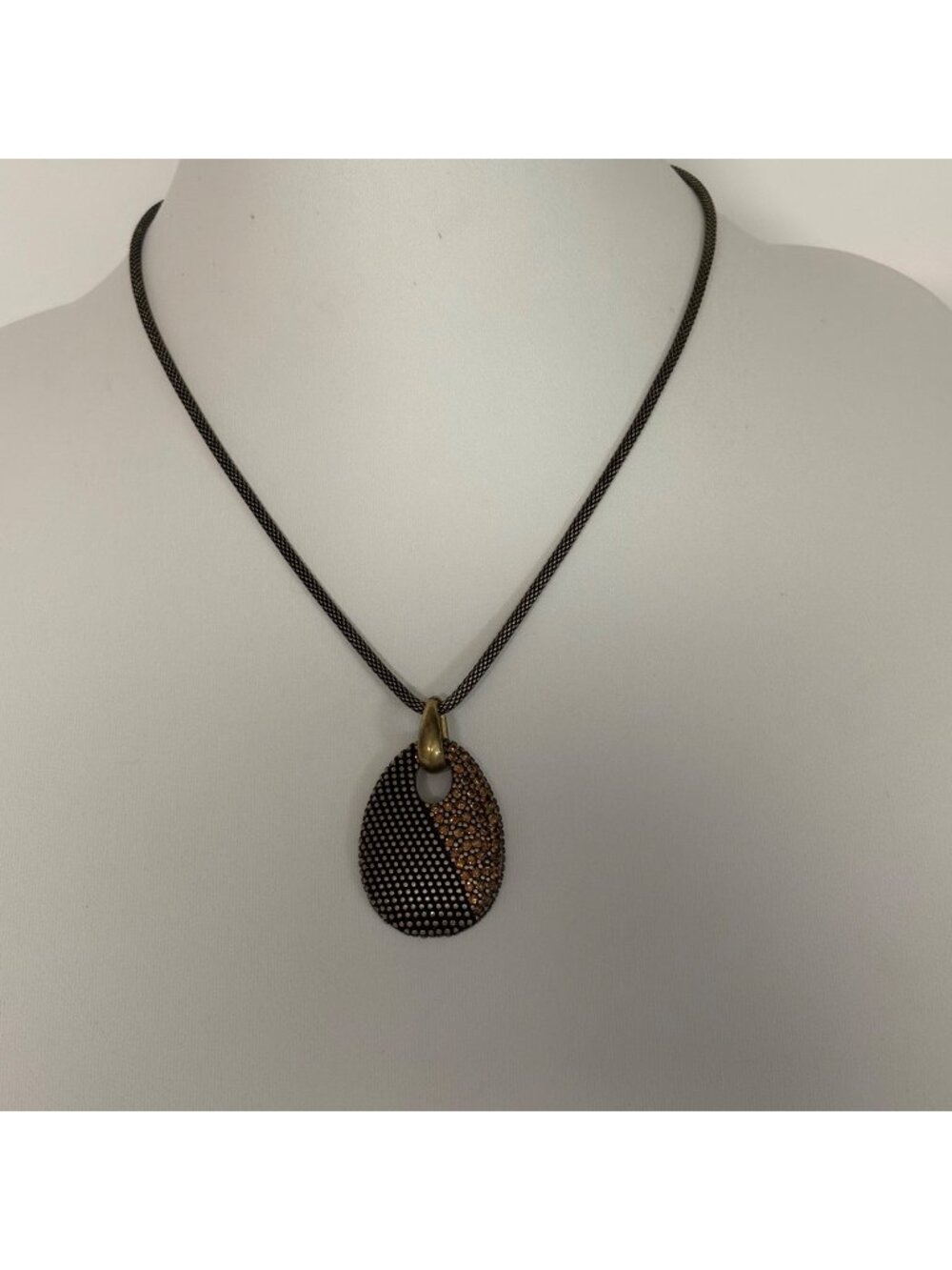 Kiam Family Rhinestone Textured Tear Drop Necklace Classic Modern Minimalist